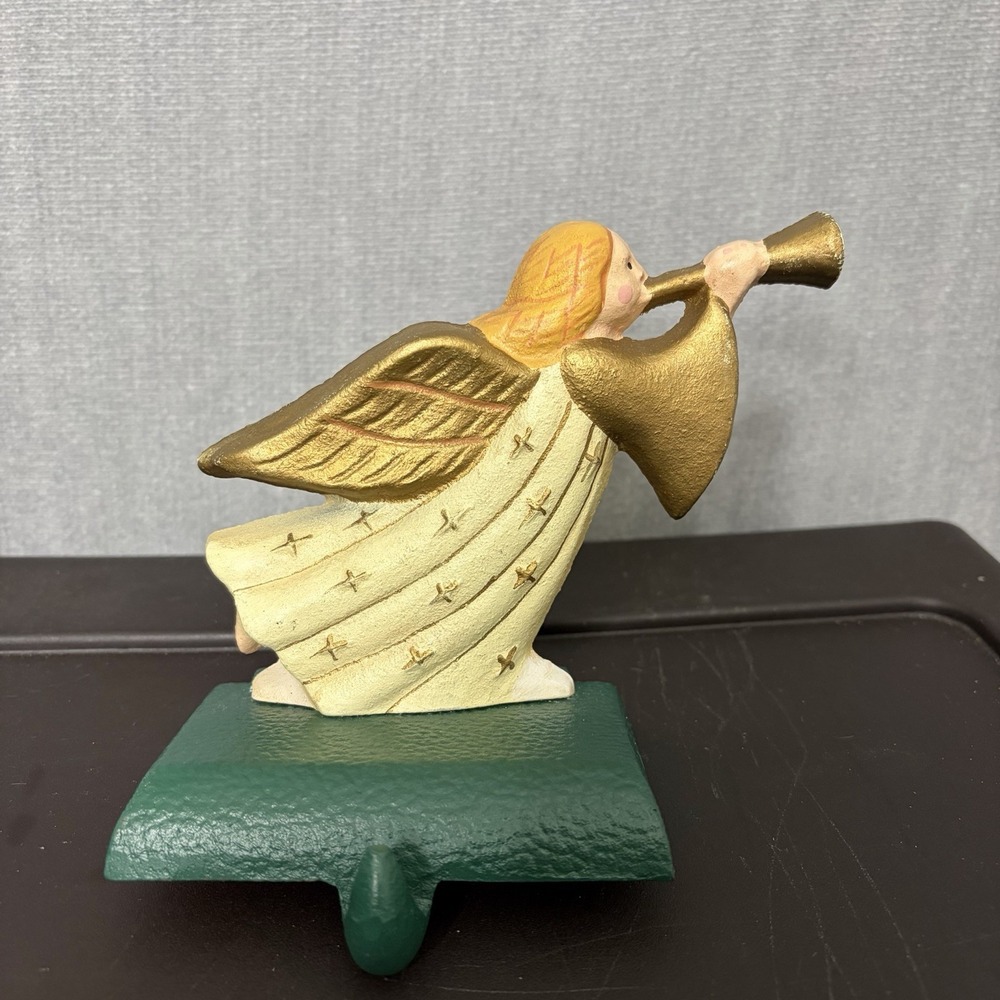 VTG Midwest Cannon Falls HERALDING GOLD ANGEL Cast Iron Stocking Holder Hanger